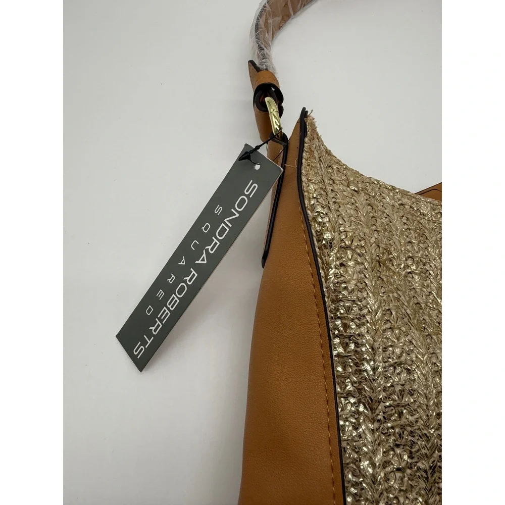 Sondra‎ Roberts Hobo Bag Large Gold New Woven Metallic Tassel 40-1124-3 NWT